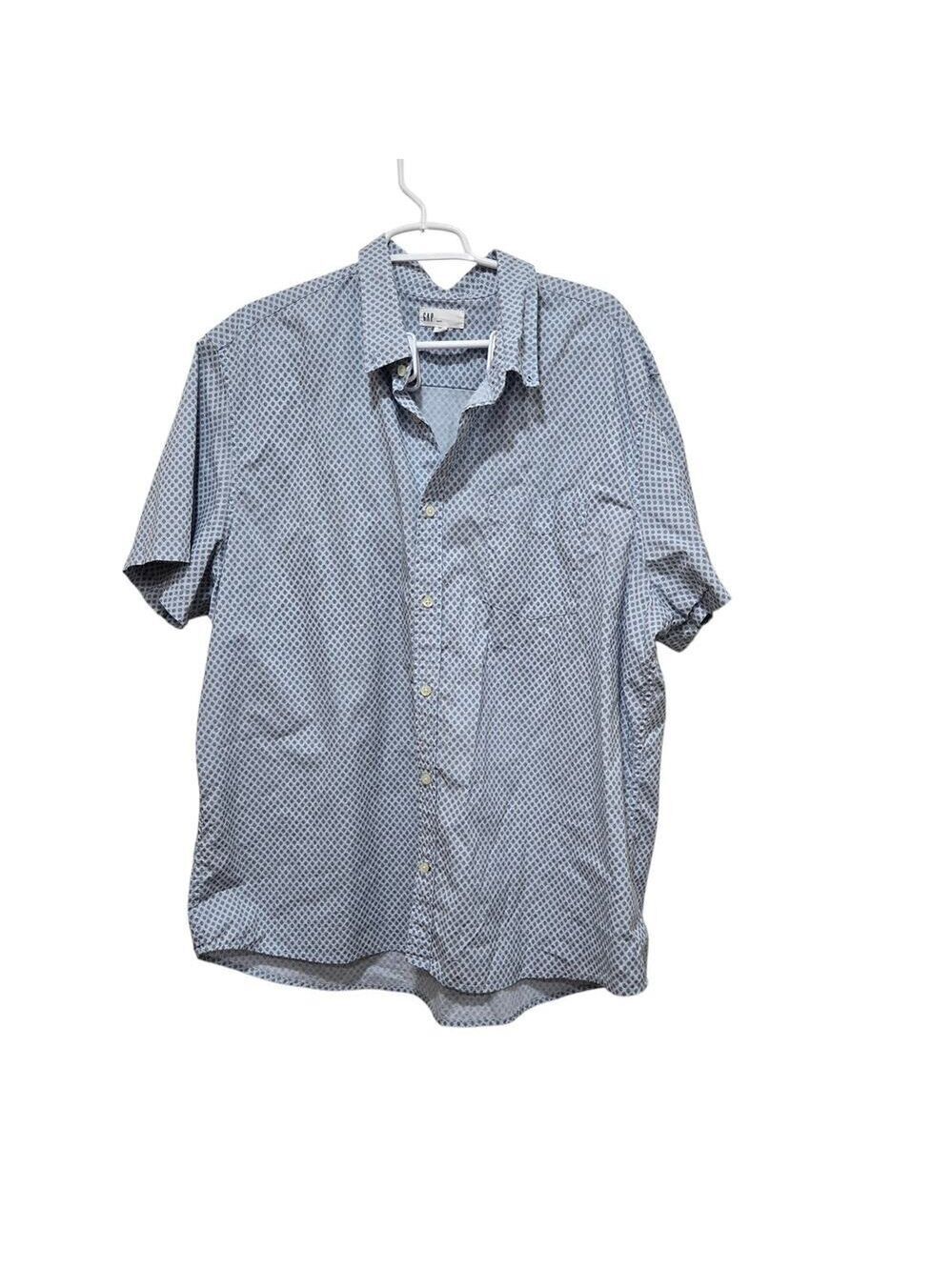 GAP Slim Fit Geo Print Button Up Shirt XXL Blue Cotton